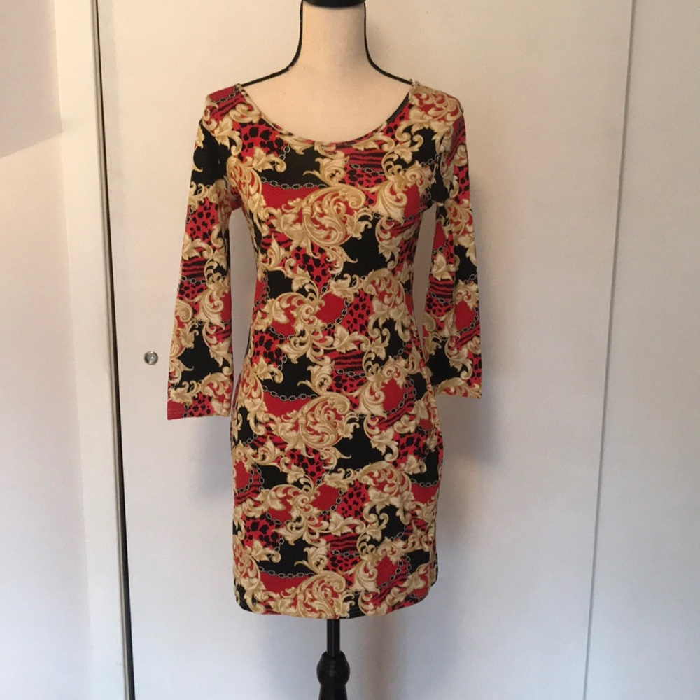 Forever21 chain link red and gold body con dress